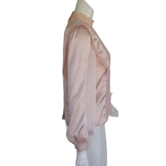 Vintage ILLUSTRATIONS Blouse, S, Lace Front, Statement shoulder, Long sleeve 80s - Picture 6 of 12